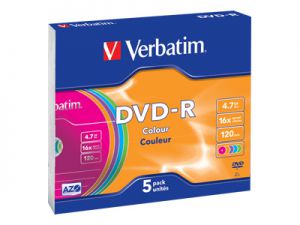 Диски DVD-R Verbatim 4.7 Gb 8x, 16х Slim Colour 5шт ― 1962.ru